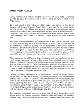 STACEY "TODD" FELDMAN BIO